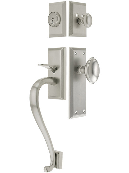 Fifth Avenue Entry Lock Set in Satin Nickel Finish with Eden Prairie Knob and